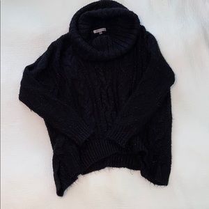 Black, cable knit, coal neck sweater
